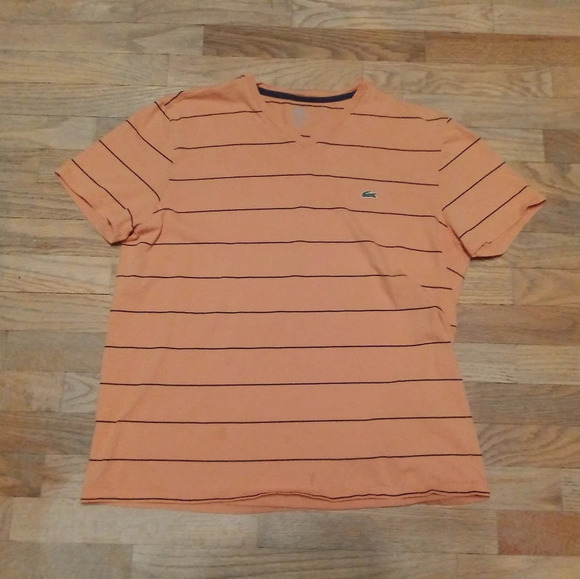 Lacoste T Shirt Size 6 Mens XL Orange Striped Casual Preppy - Picture 8 of 8